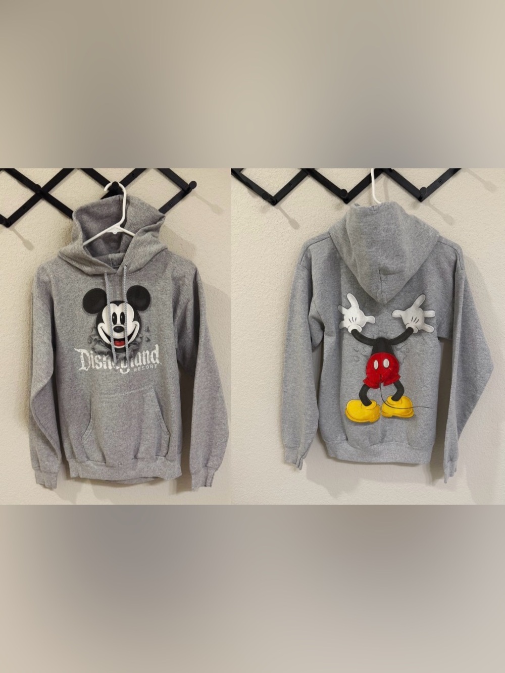 Hanes Gray Mickey Mouse Disneyland Pullover Hoodie Sweatshirt Front/Back Graphic